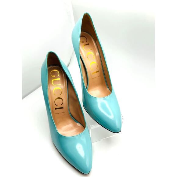 GUCCI GLOSSED-LEATHER PUMPS 110MM ELAISA LEATHER PUMPS IN Mint Green 39.5 - Picture 13 of 16